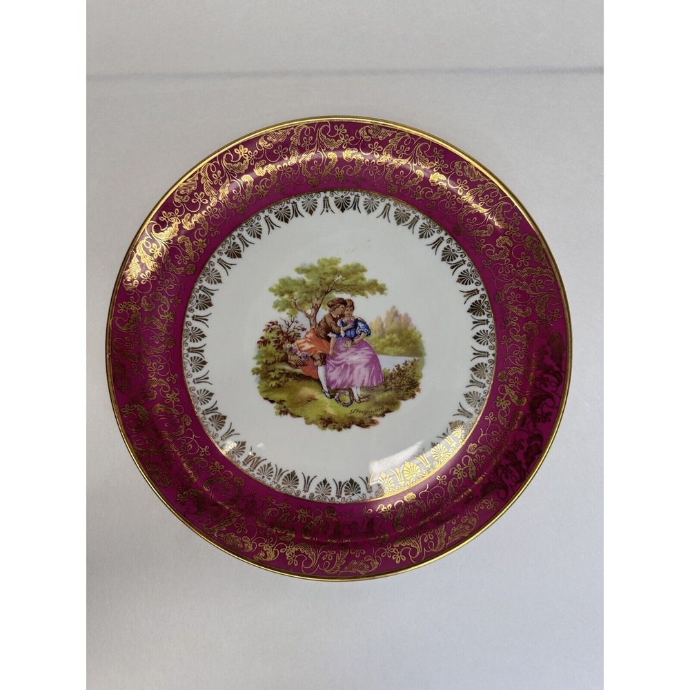 Portrait Plate Courting Couple Artist Signed Fragonard 10 1/2"Bavarian Gold Trim